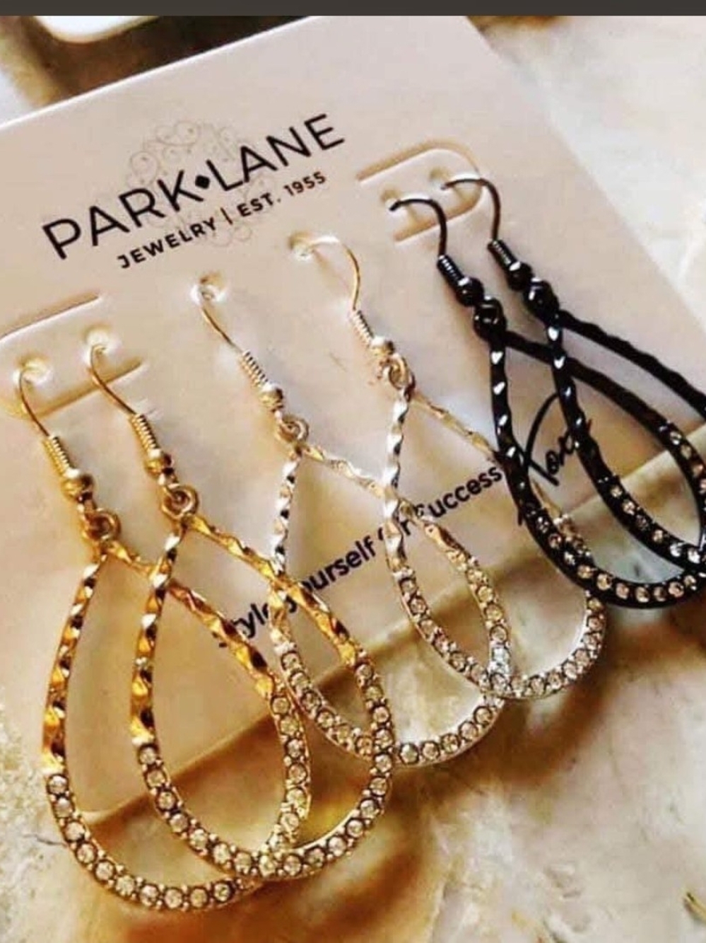 Park Lane Teardrop Crystal Hoop Earrings - Gold, Silver & Hematite New